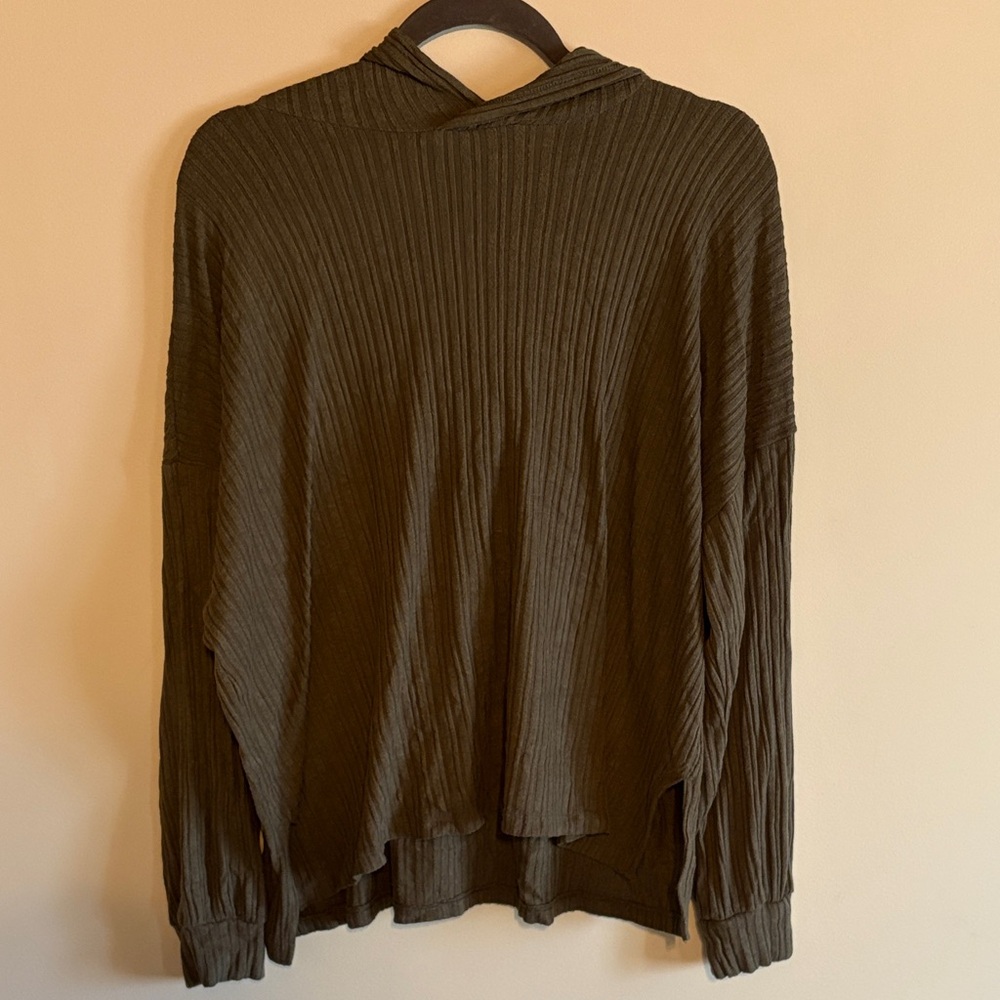Olive Green Ribbed Hoodie